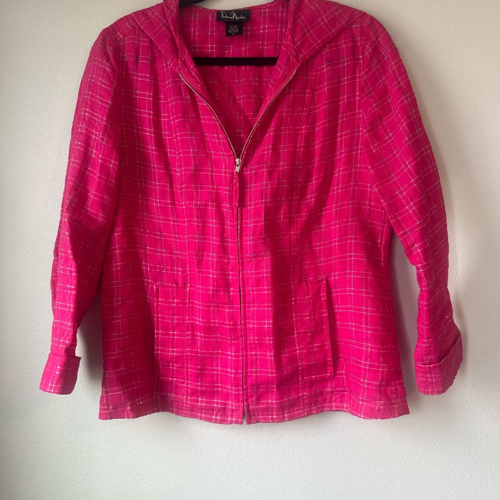 Pink Plaid Linen Zip-Up Jacket